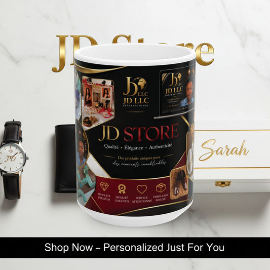 Branded Collage Ceramic Mug — Personalized JD Store Photo Coffee Cup (11oz/15oz)