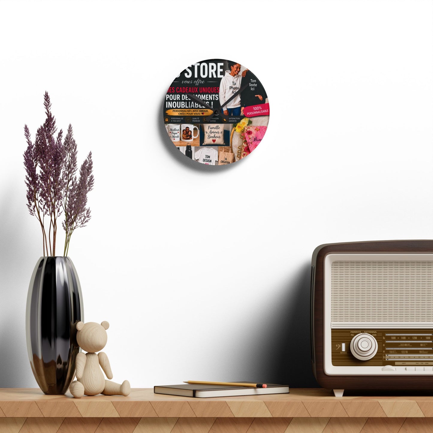 Personalized Acrylic Wall Clock — Custom Photo Collage Home Decor