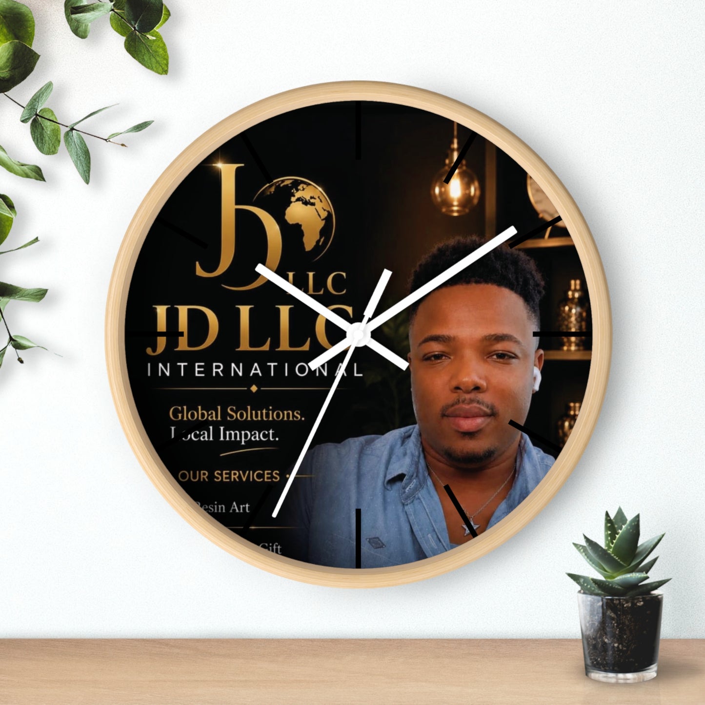 JD LLC International Branded Wall Clock — Personalized Business Logo Clock