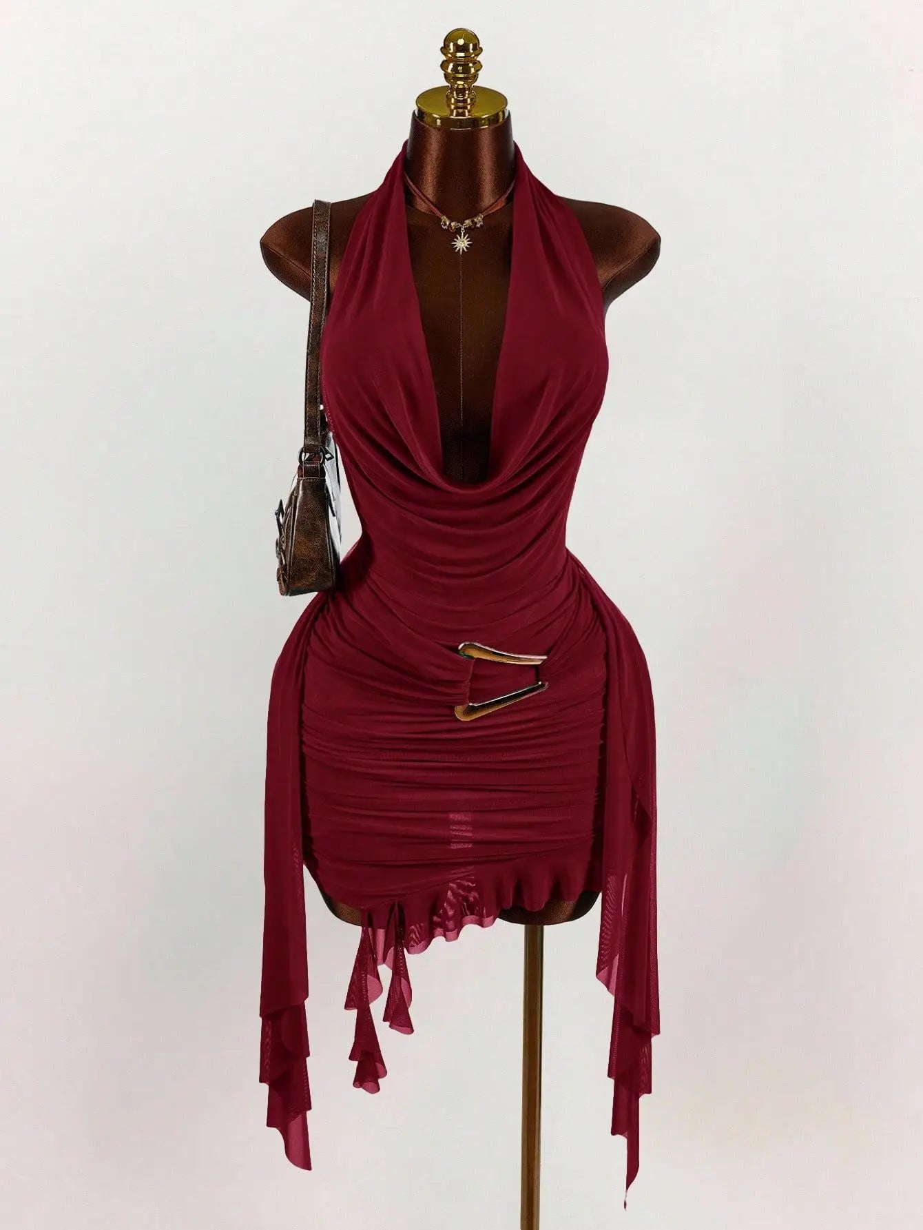 Women’s Deep V-Neck Backless Ruffle Mini Dress