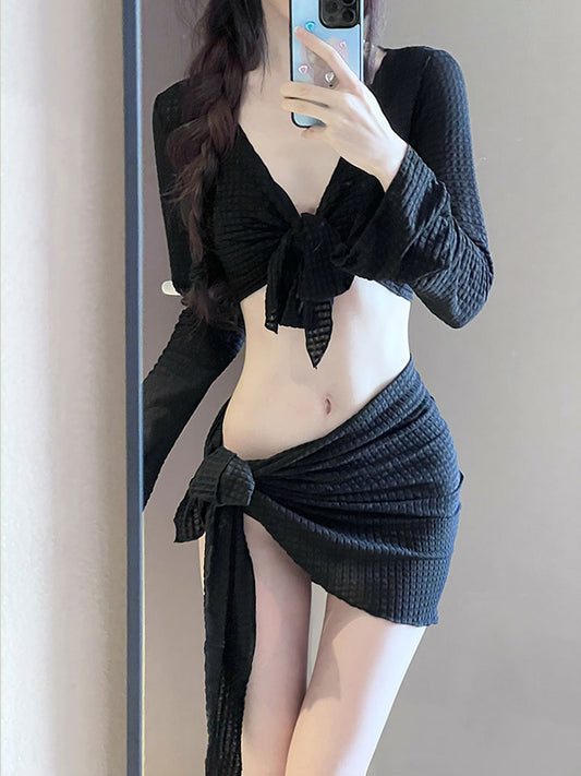Women’s 4-Piece Bikini Swimsuit Set – Long Sleeve Cover-Up Beachwear