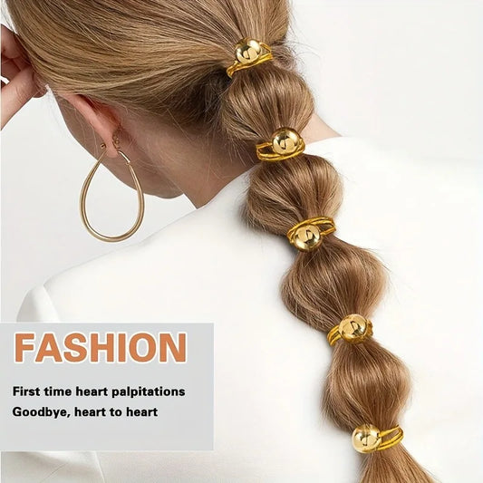 4pcs Golden Silvery Ball Elastic Headbands Set Korean Ponytail Hair Rings Elegant Party Casual Hairstyles for Women Girls