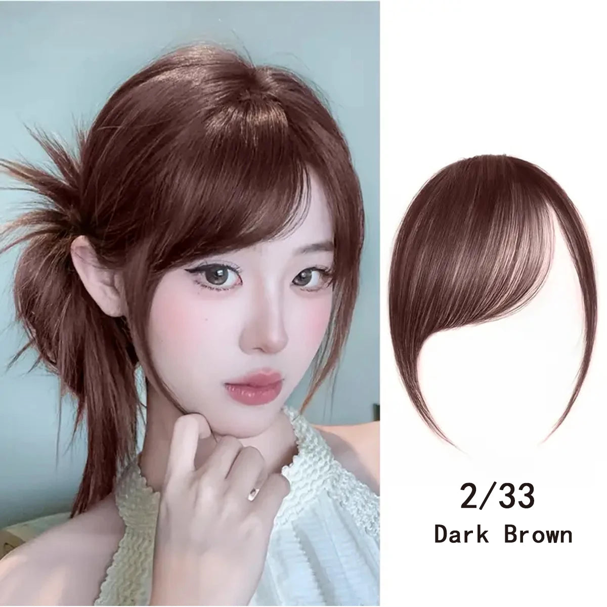 Synthetic Slanted Bangs Short Brown Black Fake Hair Fringe Extension Clip in Hairpieces Accessories for Women Girl