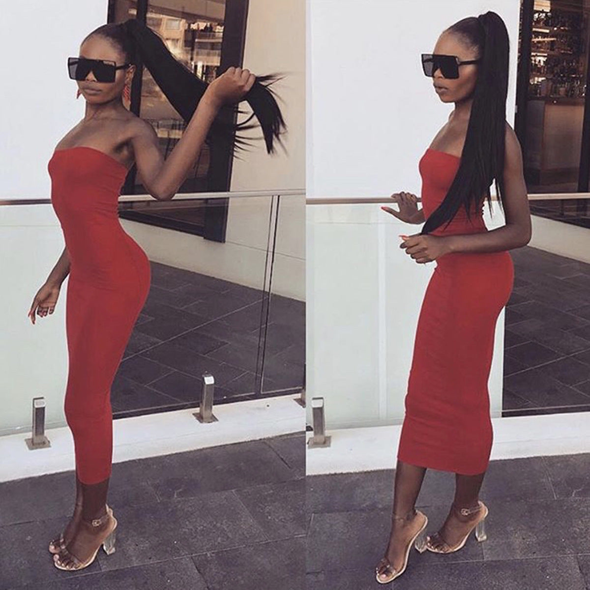 Women’s Elegant Strapless Bodycon Maxi Dress