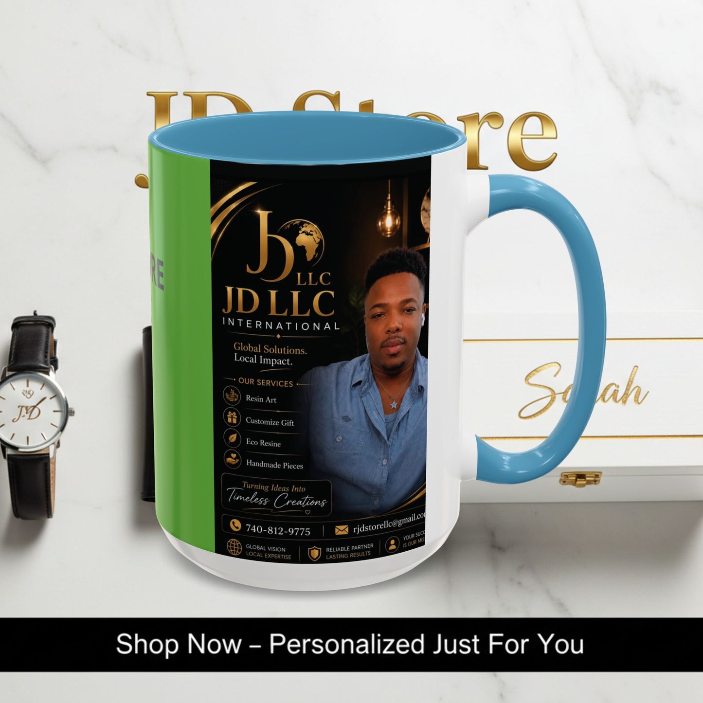 Photo Logo Accent Coffee Mug — Custom Branded Promotional Mug