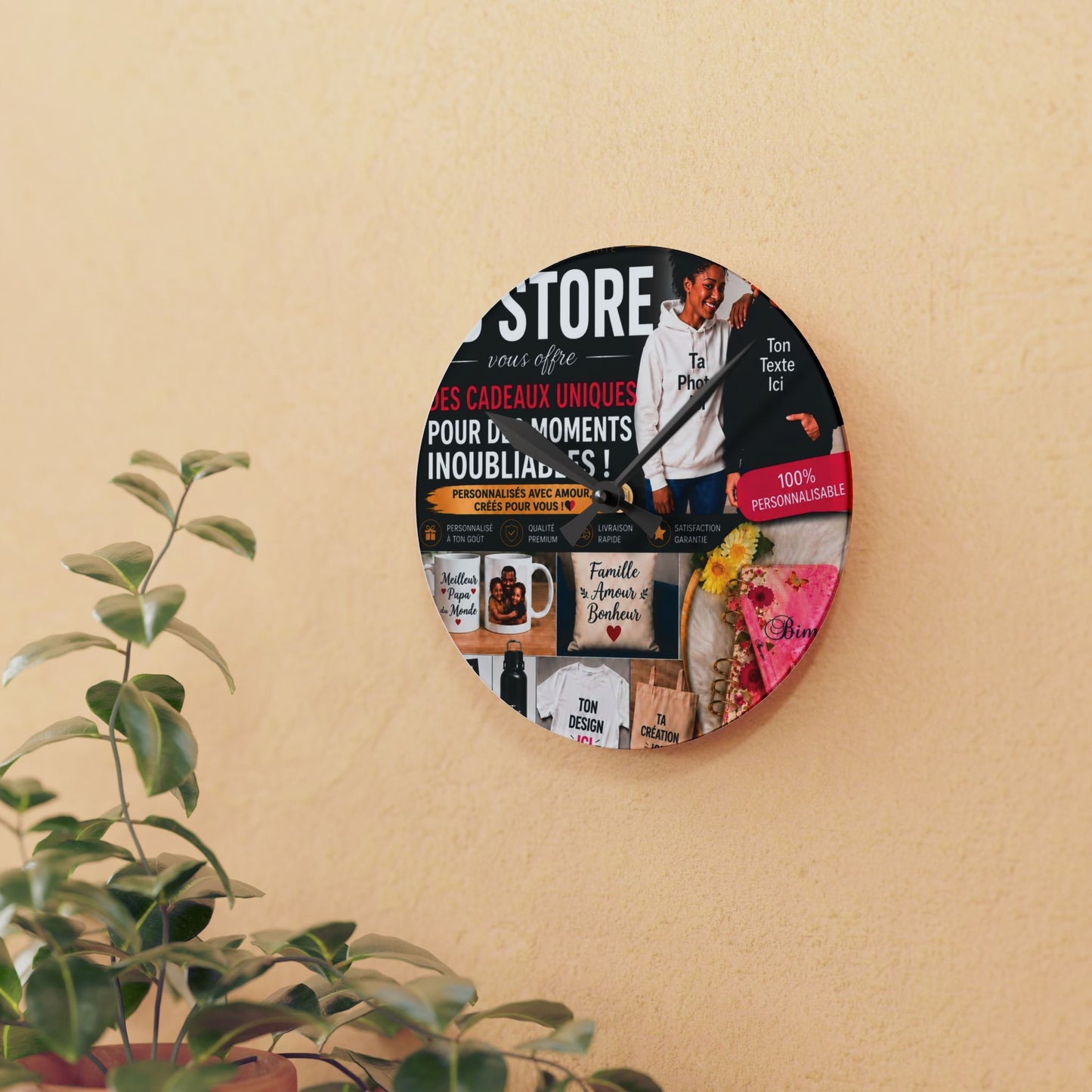 Personalized Acrylic Wall Clock — Custom Photo Collage Home Decor