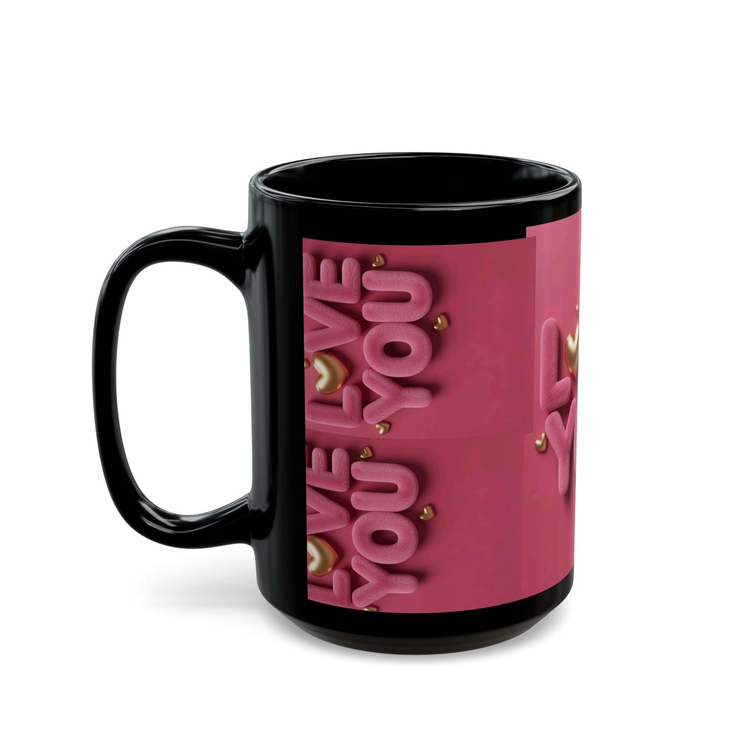Love You Pink Black Mug — Romantic Valentine's Day Coffee Cup (11oz/15oz)