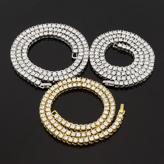 Cross-Border European and American Single-Row Diamond Hip-Hop Necklace 3mm 4 5mm Rhinestone Tennis Chain Unisex Tennis Chain Jewelry