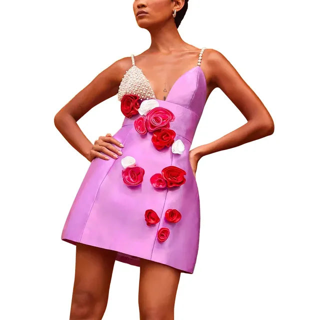Sexy Dress For Women V Neck Sleeveless High Waist Spliced Appliques Camisole Dresses Female New