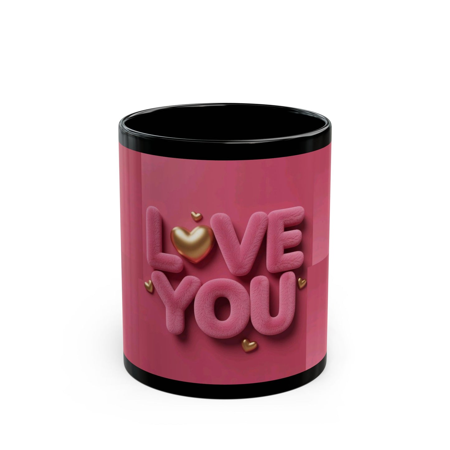 Love You Pink Black Mug — Romantic Valentine's Day Coffee Cup (11oz/15oz)