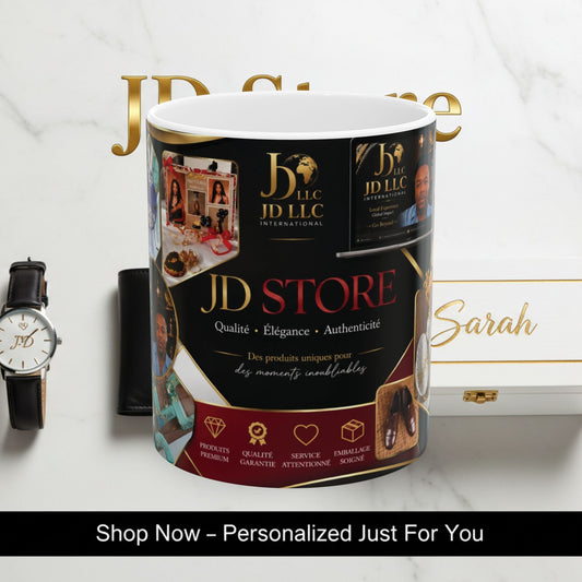 Branded Collage Ceramic Mug — Personalized JD Store Photo Coffee Cup (11oz/15oz)