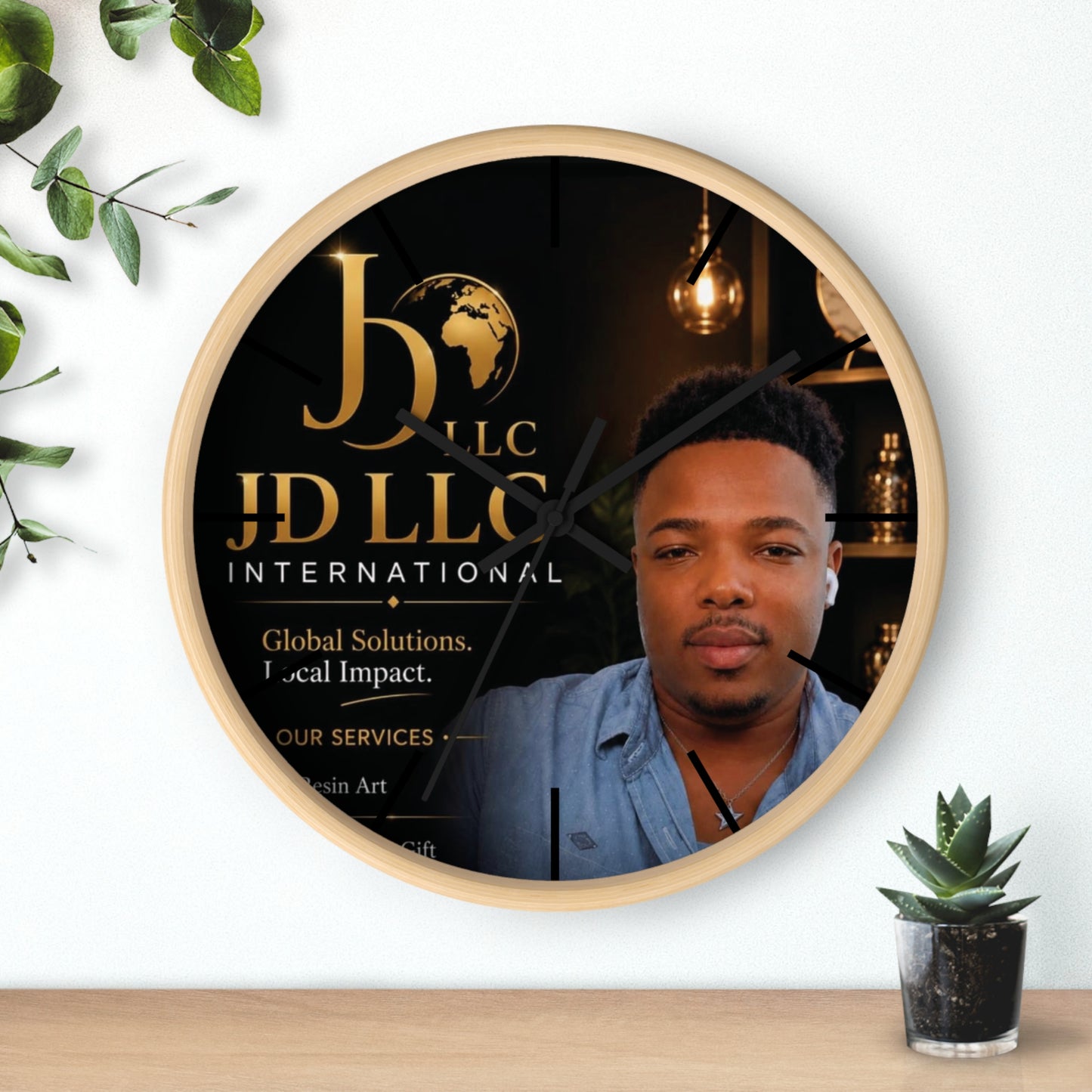 JD LLC International Branded Wall Clock — Personalized Business Logo Clock