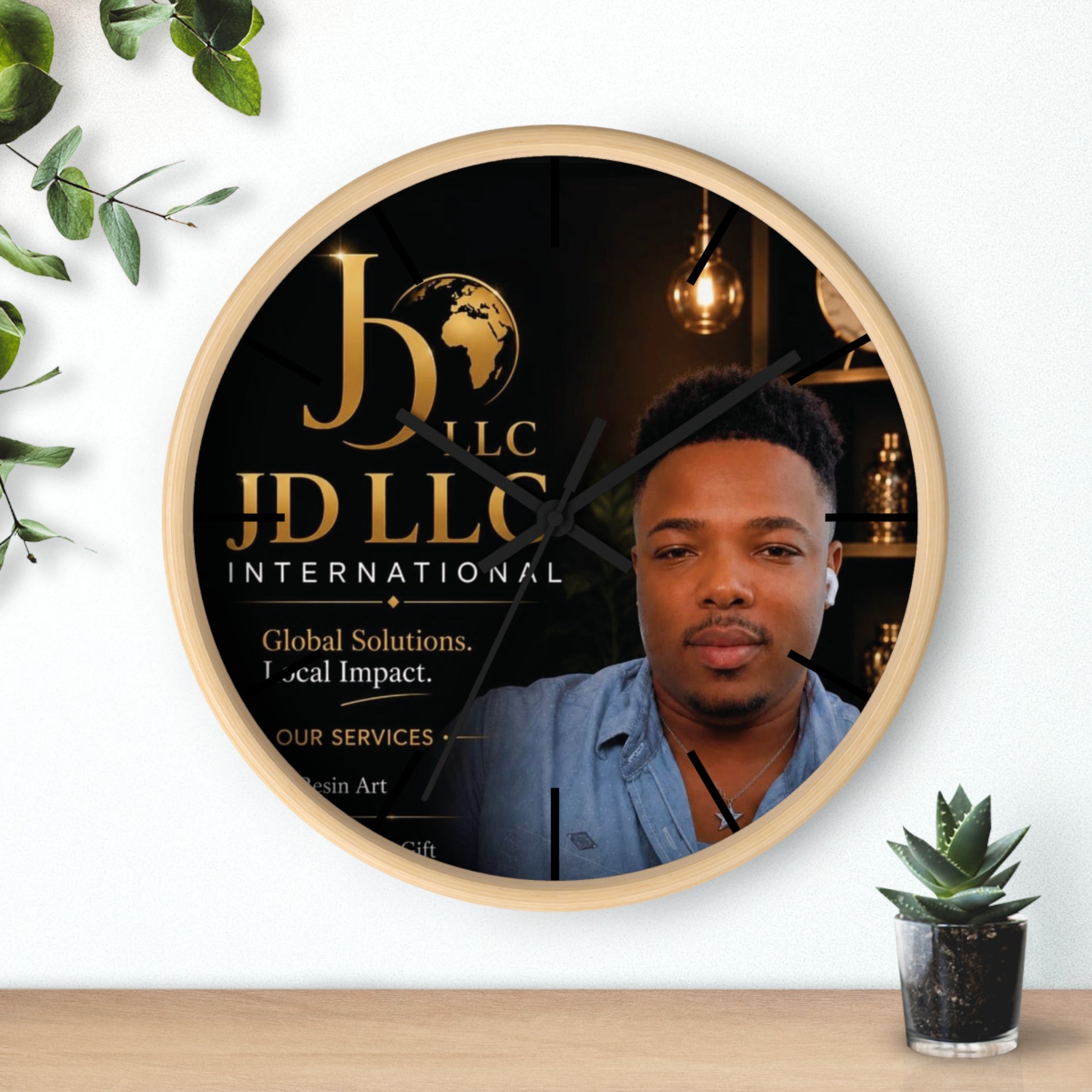 JD LLC International Branded Wall Clock — Personalized Business Logo Clock