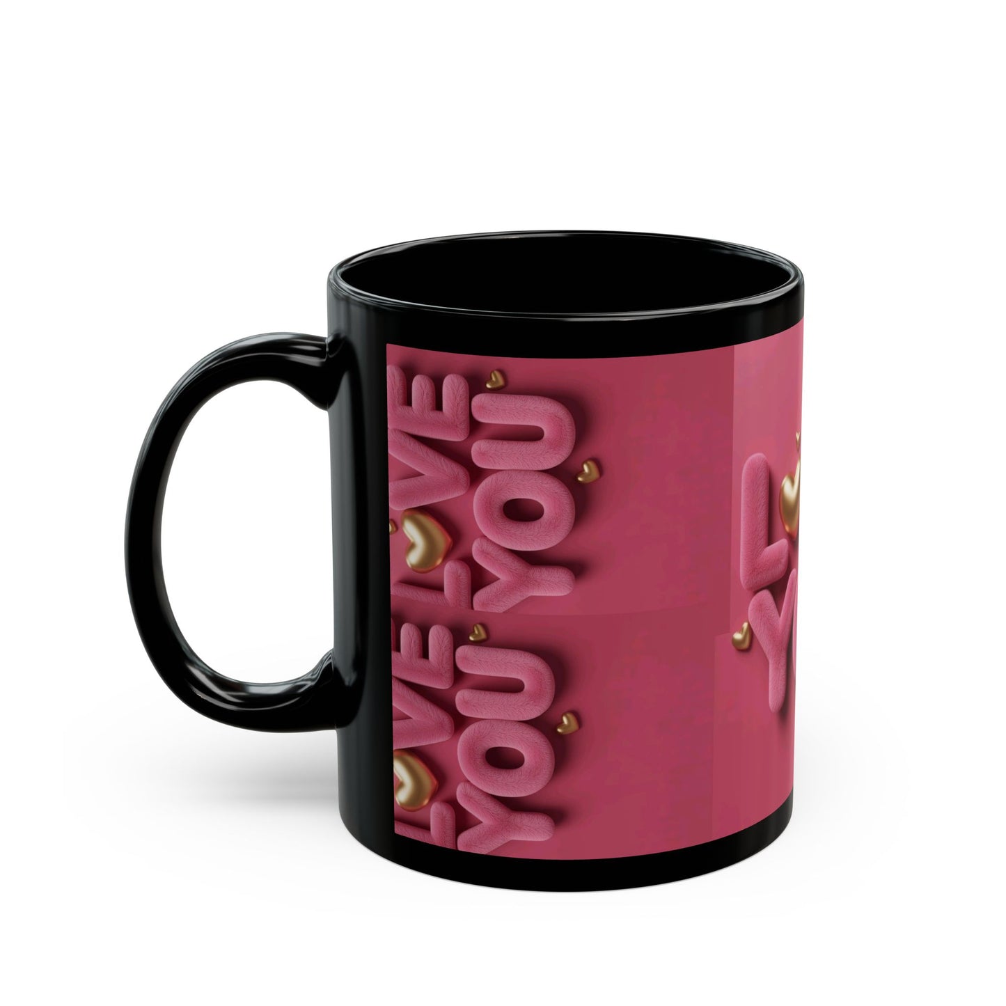 Love You Pink Black Mug — Romantic Valentine's Day Coffee Cup (11oz/15oz)