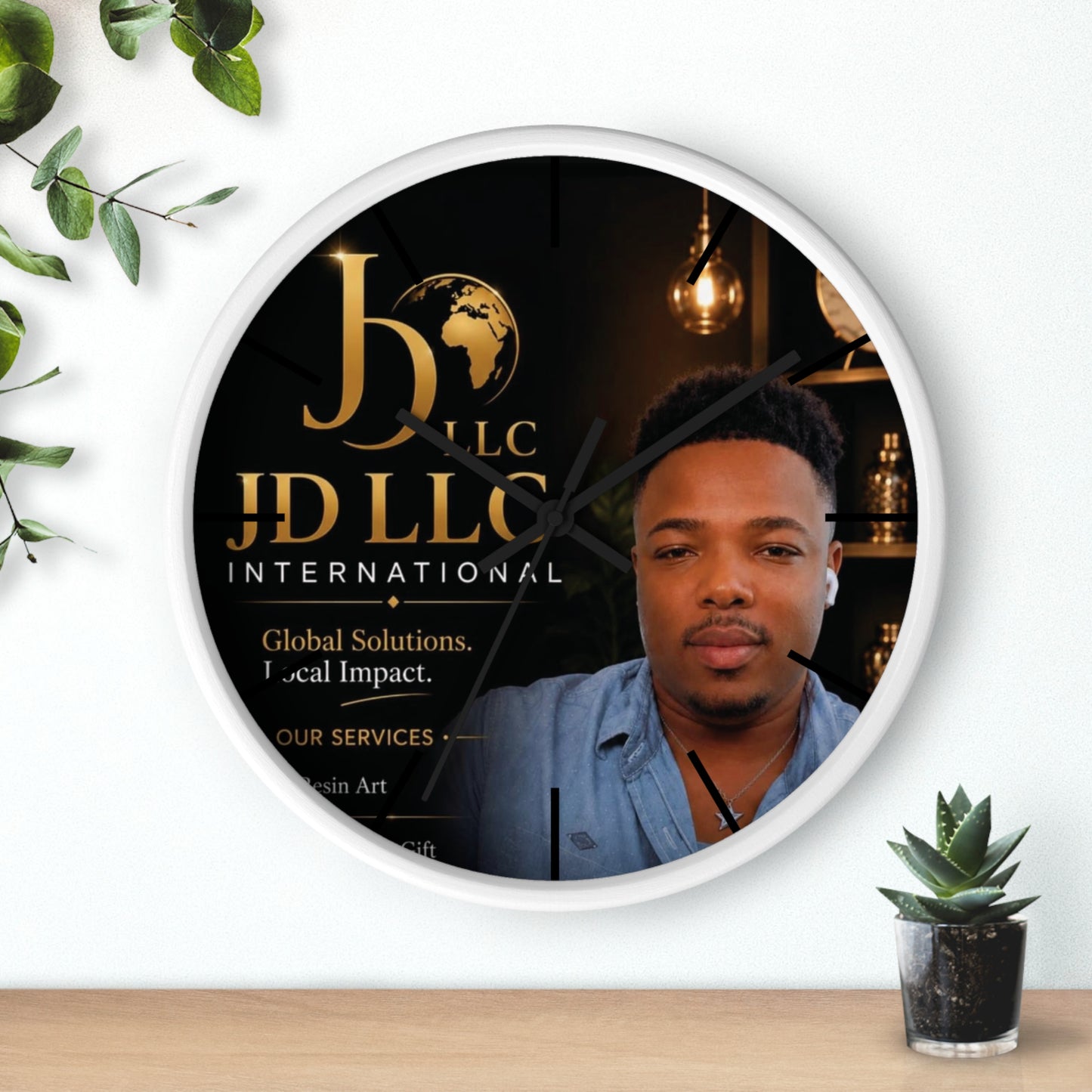 JD LLC International Branded Wall Clock — Personalized Business Logo Clock