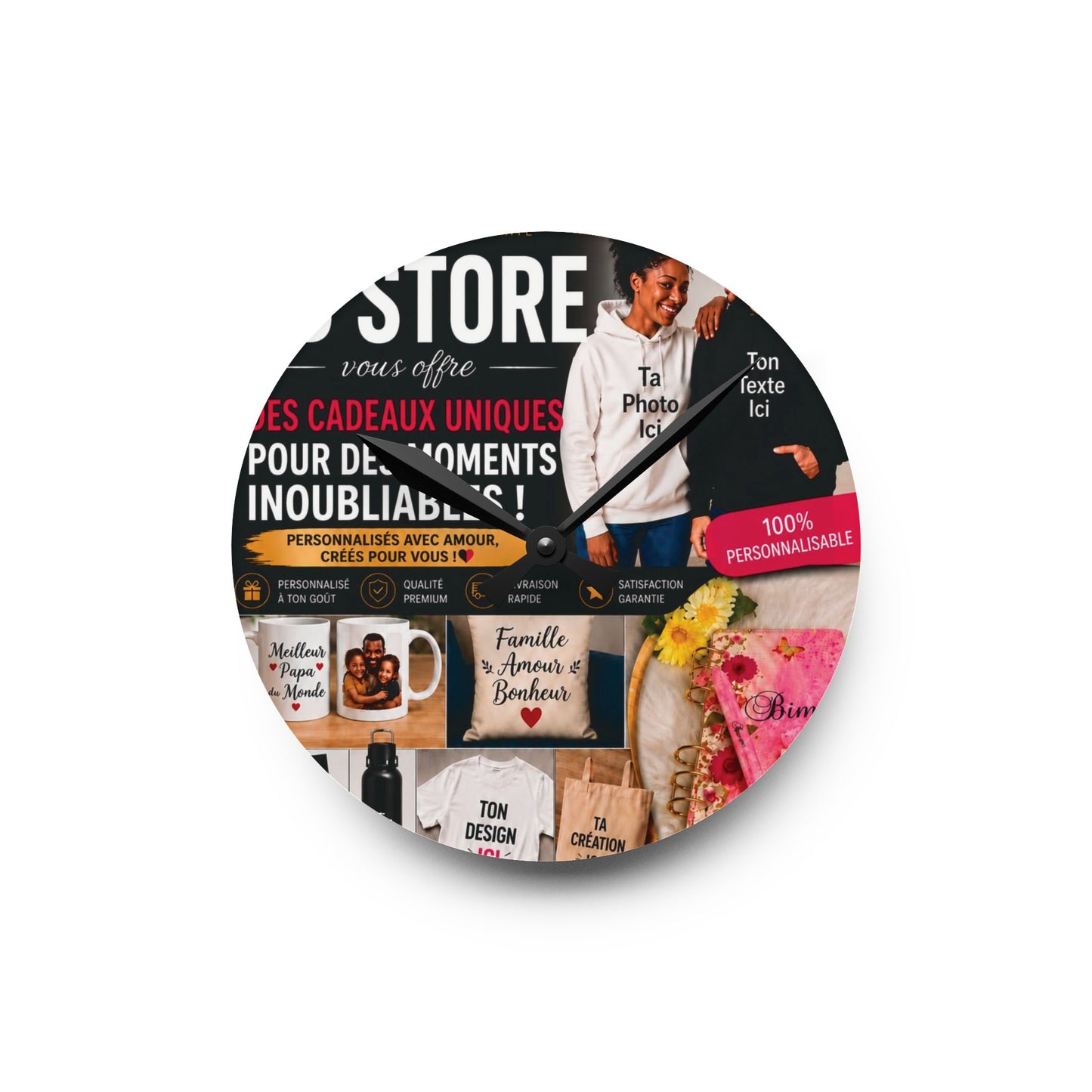 Personalized Acrylic Wall Clock — Custom Photo Collage Home Decor