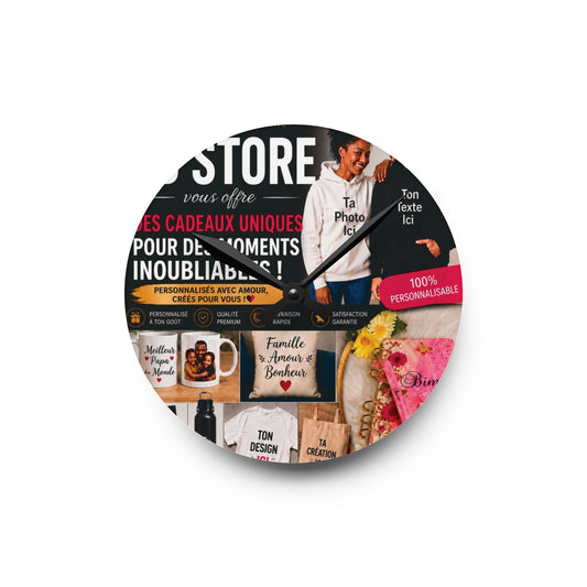 Personalized Acrylic Wall Clock — Custom Photo Collage Home Decor