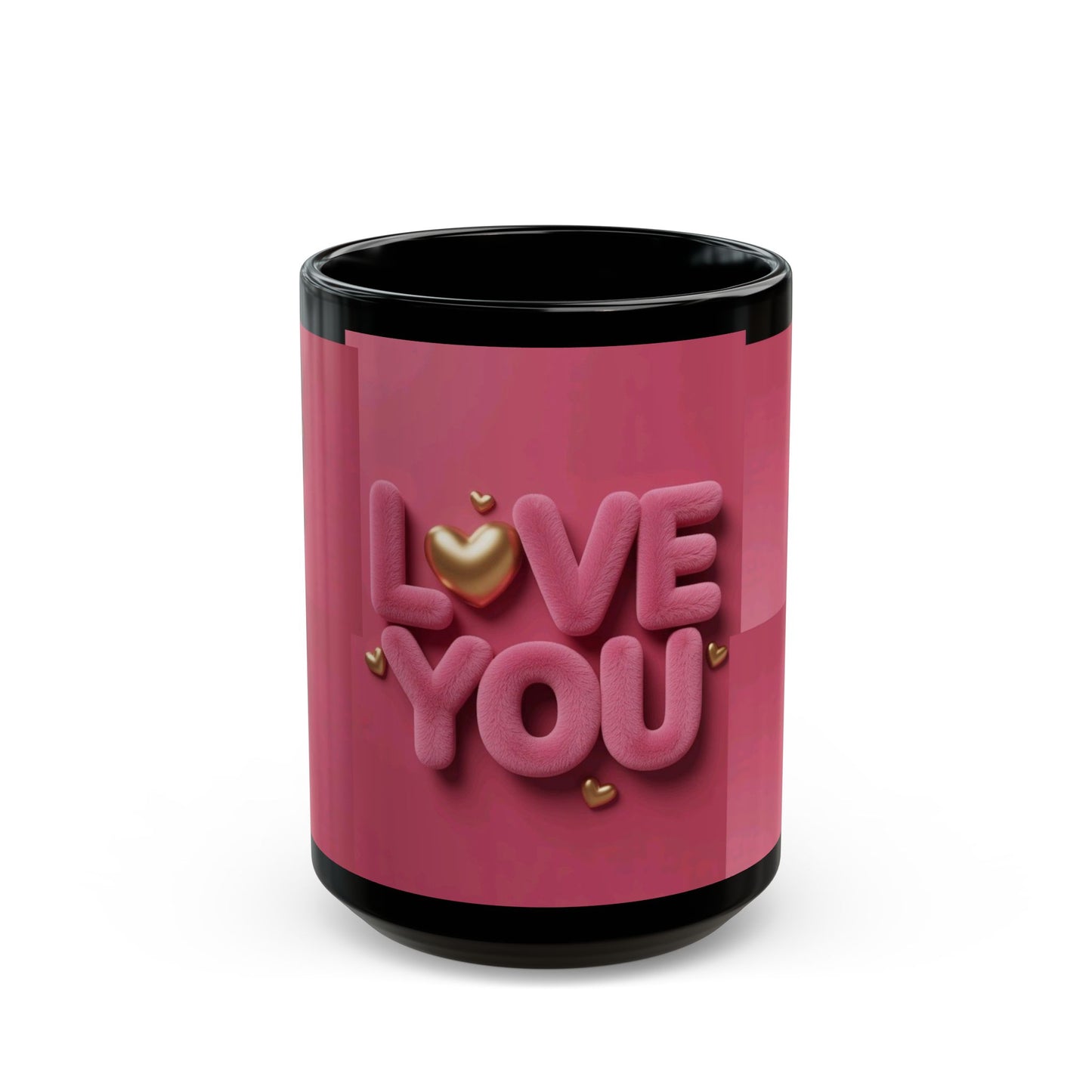 Love You Pink Black Mug — Romantic Valentine's Day Coffee Cup (11oz/15oz)