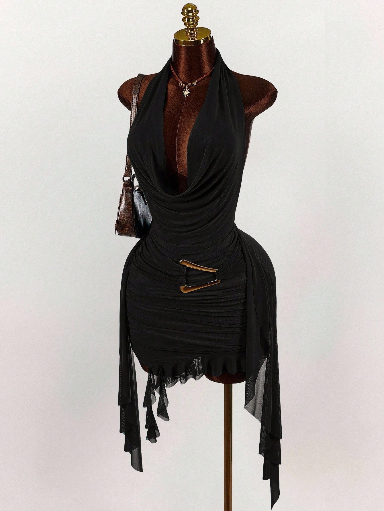 Women’s Deep V-Neck Backless Ruffle Mini Dress