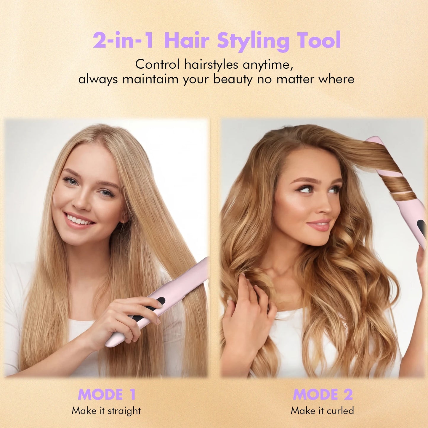 3200mAh Electric Cordless Ceramic Flat Iron Hair Straightener 4-Speed Temperature Adjustment USB Charging Portable Hair Curler