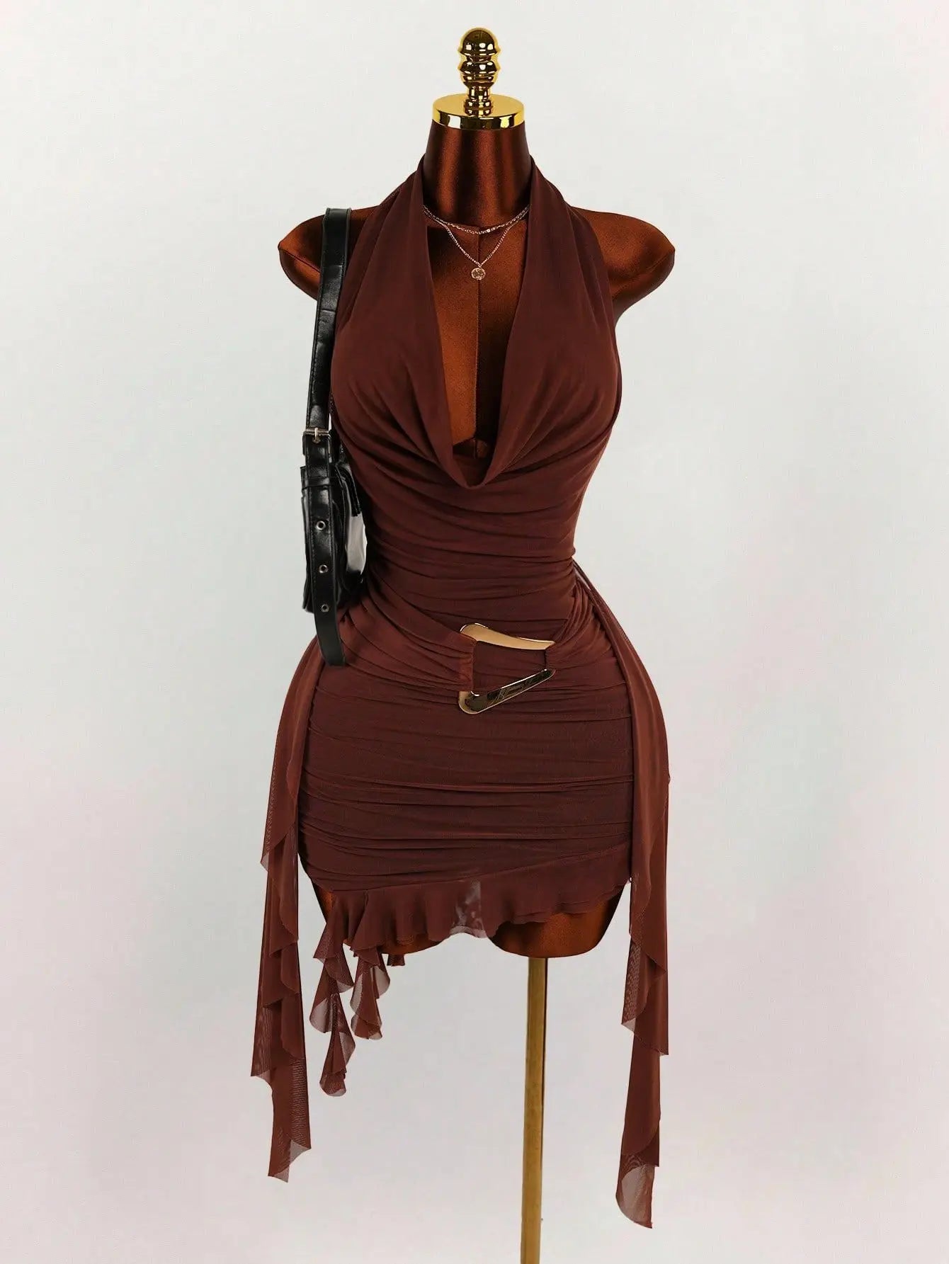 Women’s Deep V-Neck Backless Ruffle Mini Dress