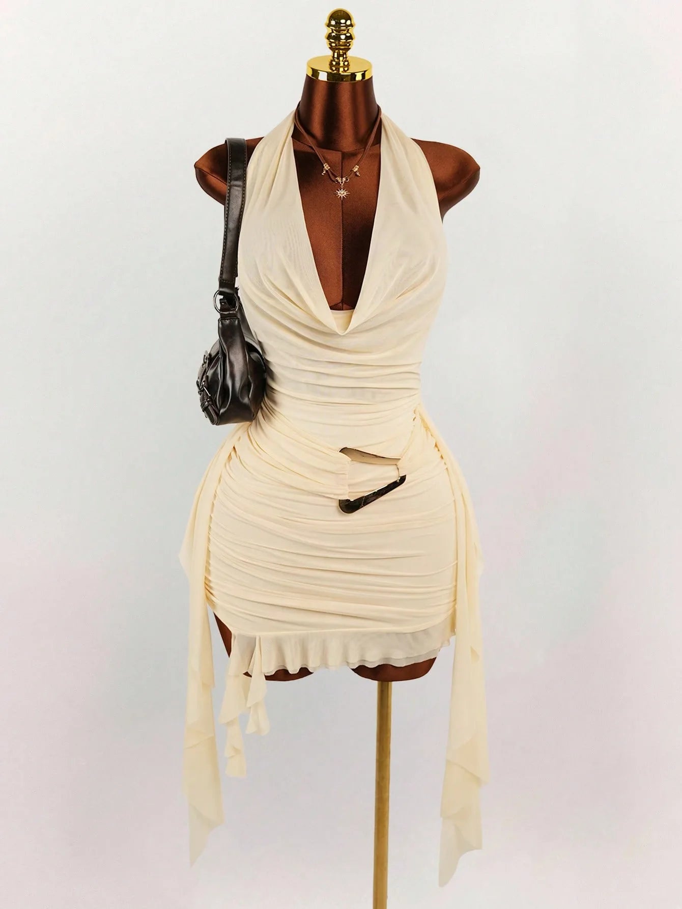 Women’s Deep V-Neck Backless Ruffle Mini Dress