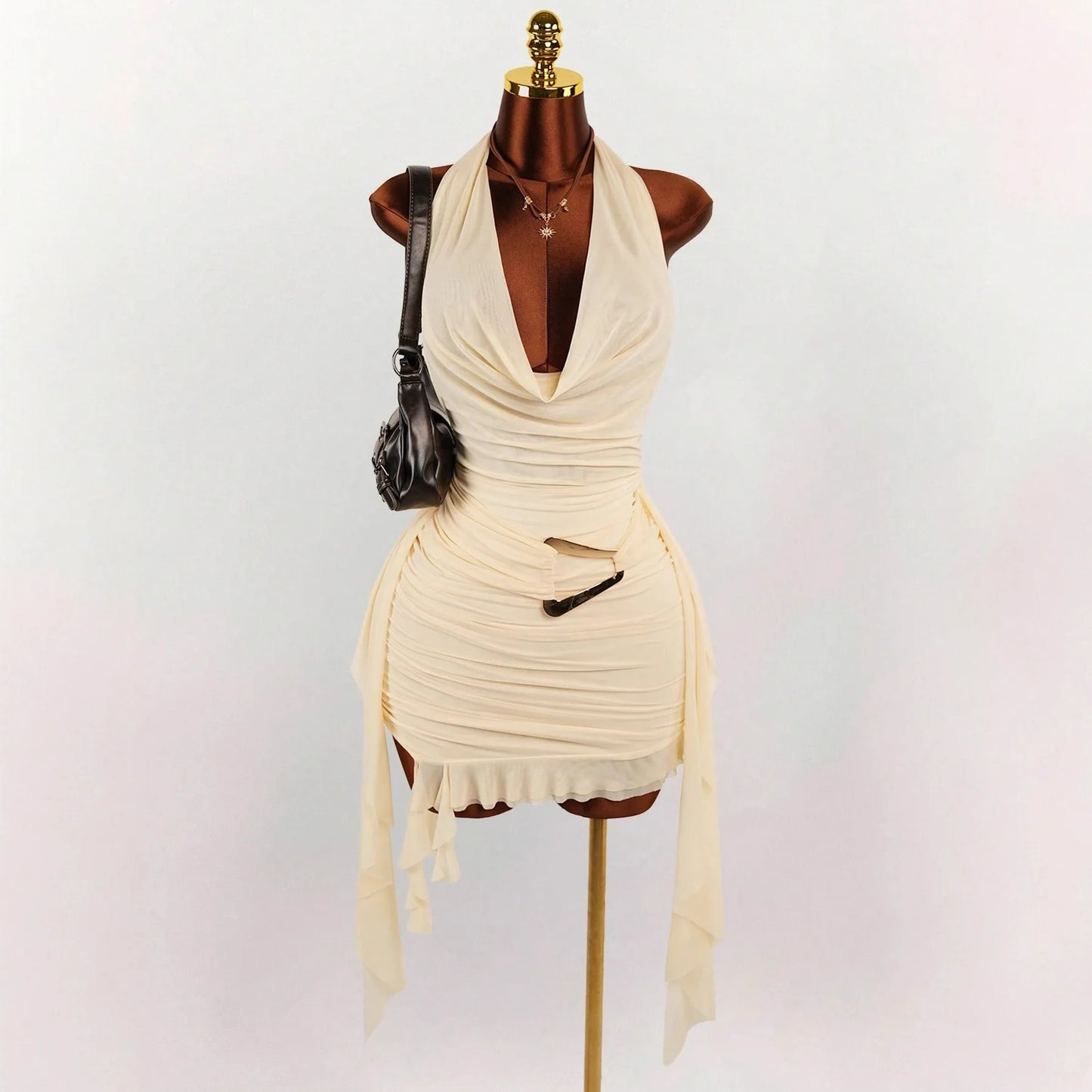 Women’s Deep V-Neck Backless Ruffle Mini Dress