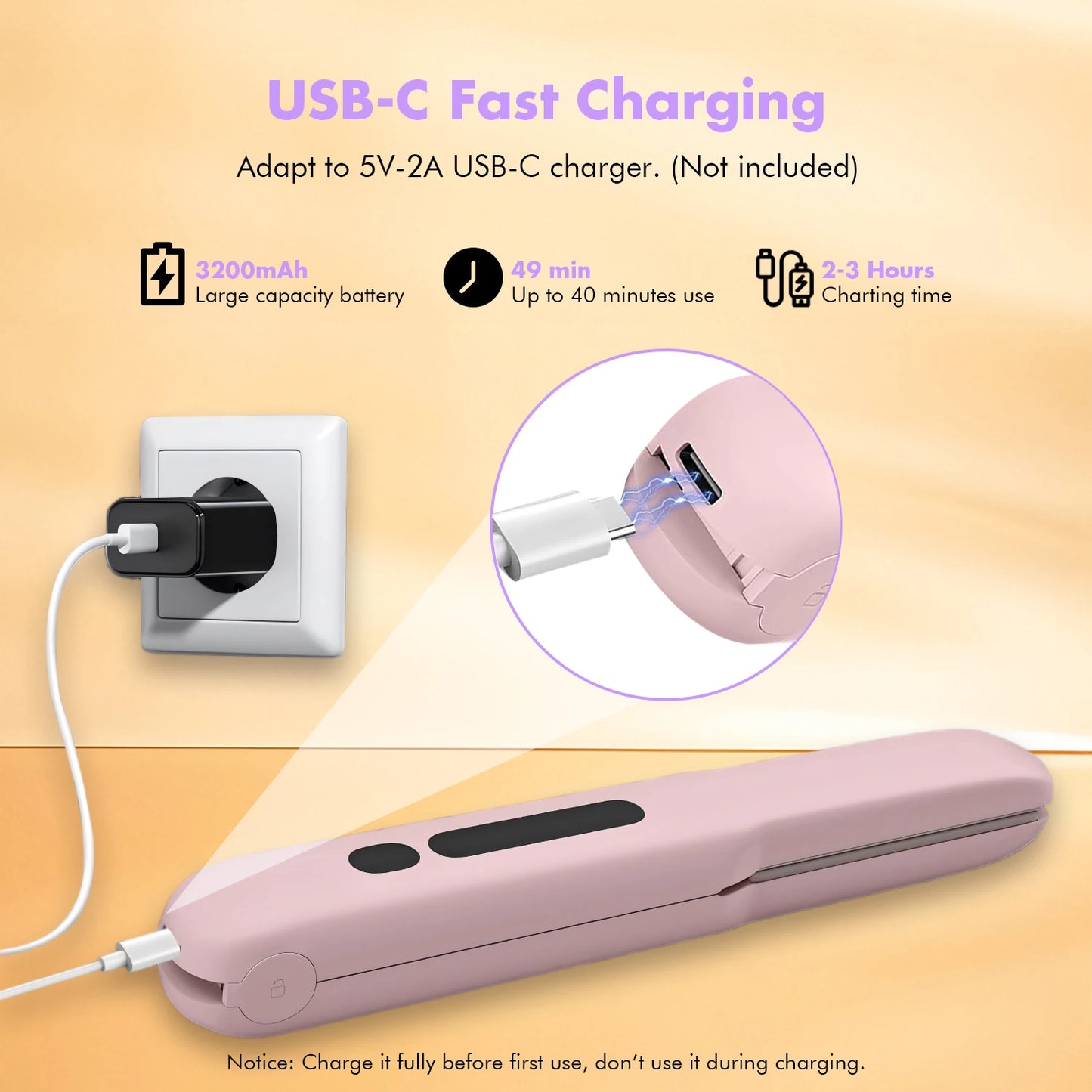 3200mAh Electric Cordless Ceramic Flat Iron Hair Straightener 4-Speed Temperature Adjustment USB Charging Portable Hair Curler