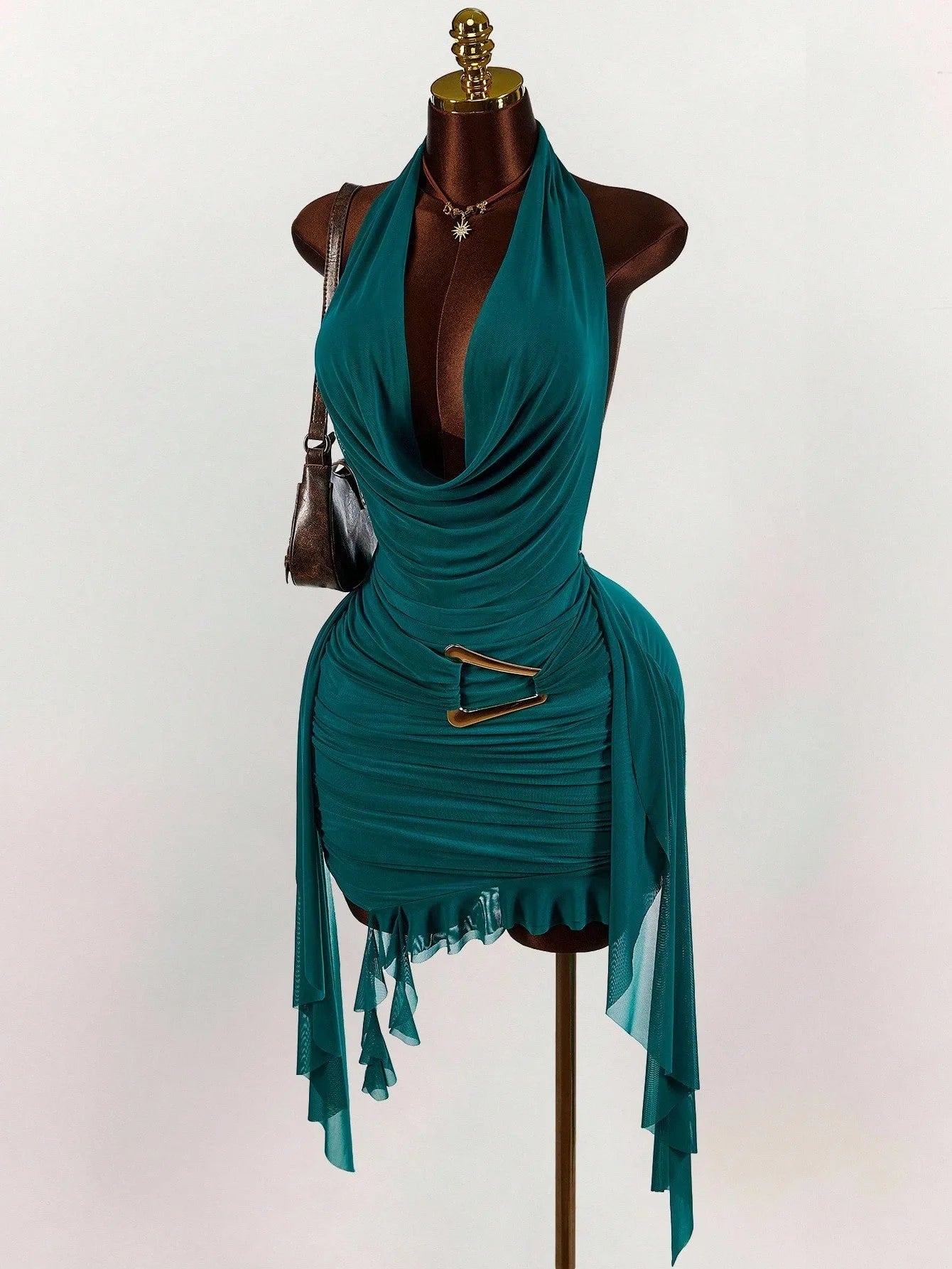 Women’s Deep V-Neck Backless Ruffle Mini Dress