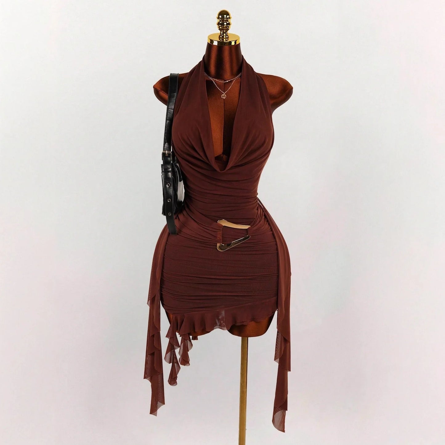 Women’s Deep V-Neck Backless Ruffle Mini Dress