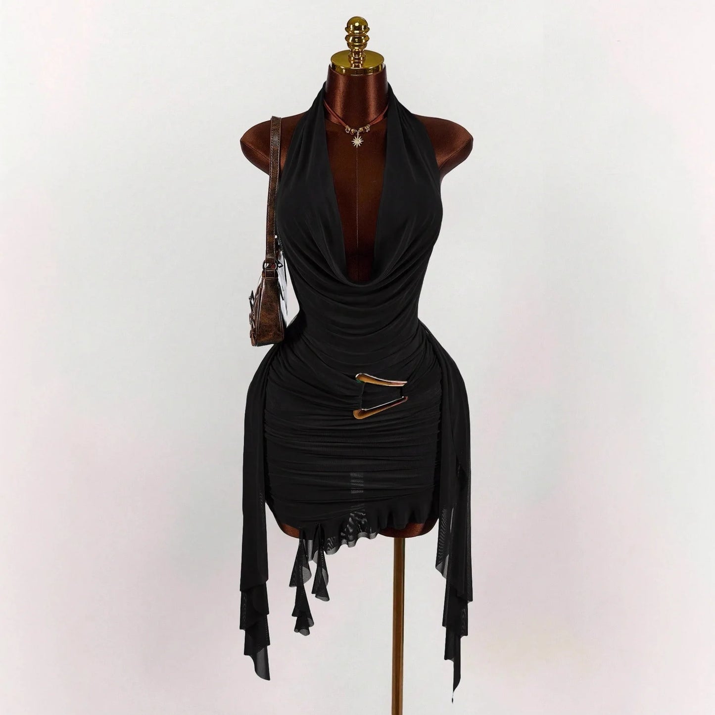 Women’s Deep V-Neck Backless Ruffle Mini Dress