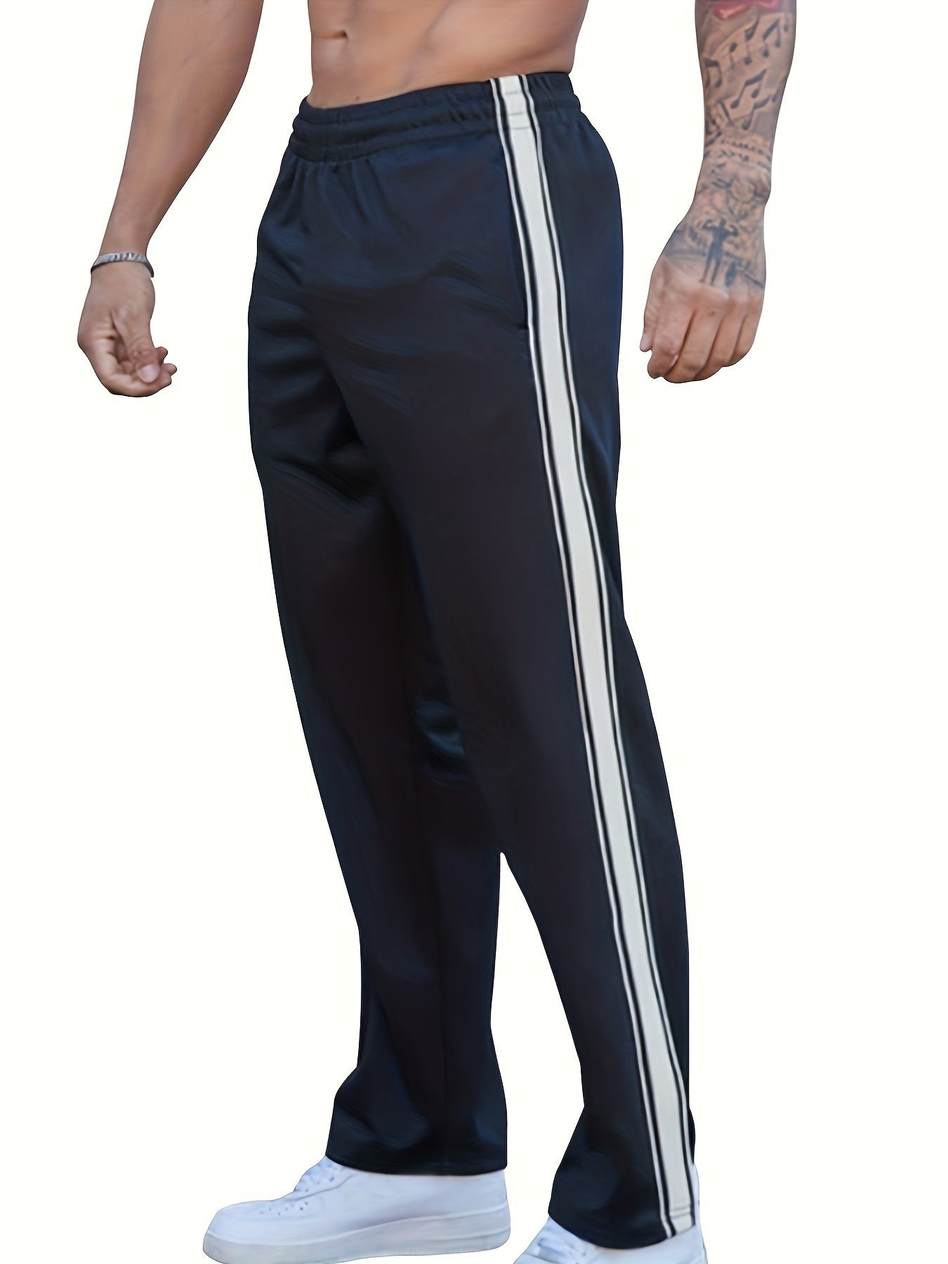 Independent Brand European and American Men's Pearl Cotton Twill Casual Sports Side Stripe Cross-Border High Street Straight Wide-Leg Sweatpants