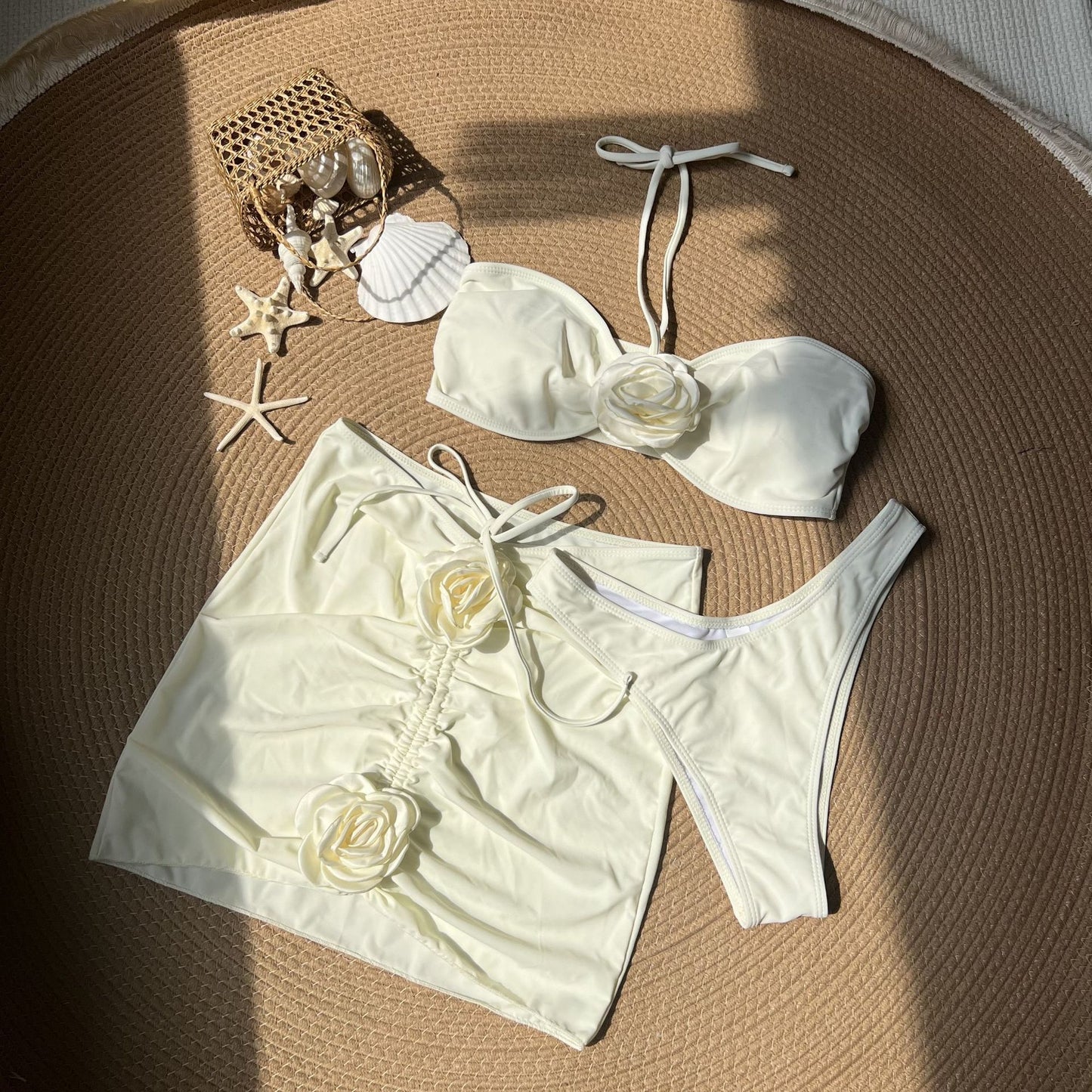Women’s 3-Piece Bandeau Bikini Set with Cover-Up