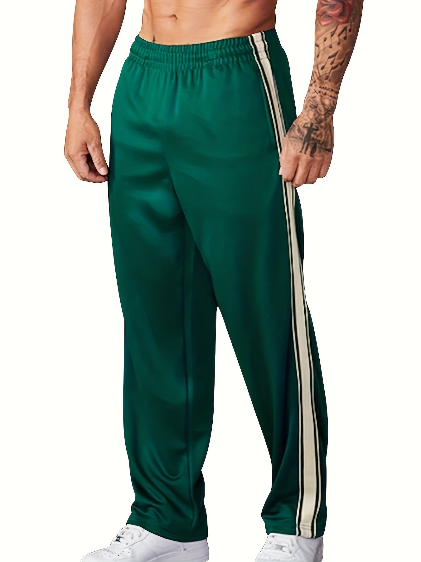 Independent Brand European and American Men's Pearl Cotton Twill Casual Sports Side Stripe Cross-Border High Street Straight Wide-Leg Sweatpants