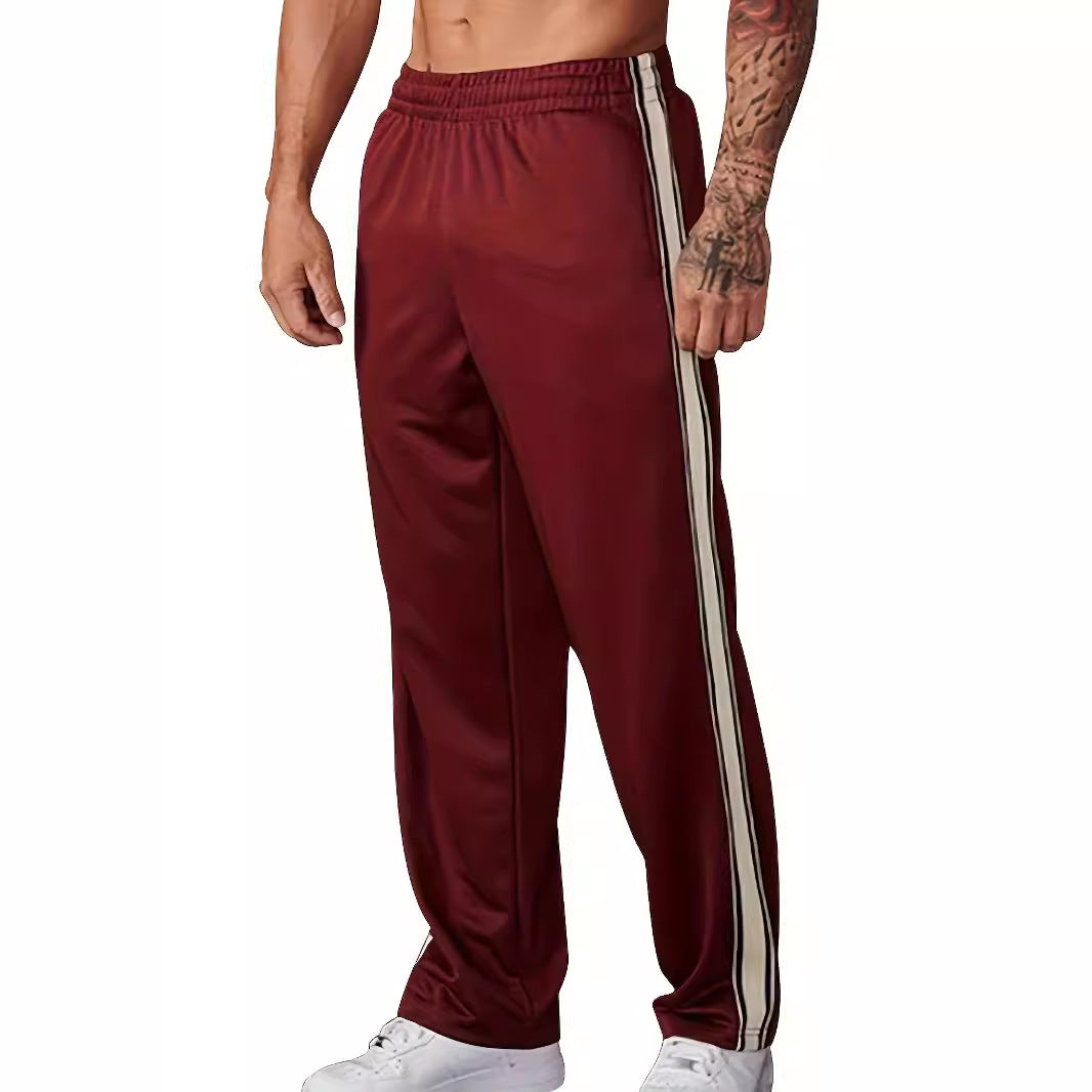 Independent Brand European and American Men's Pearl Cotton Twill Casual Sports Side Stripe Cross-Border High Street Straight Wide-Leg Sweatpants