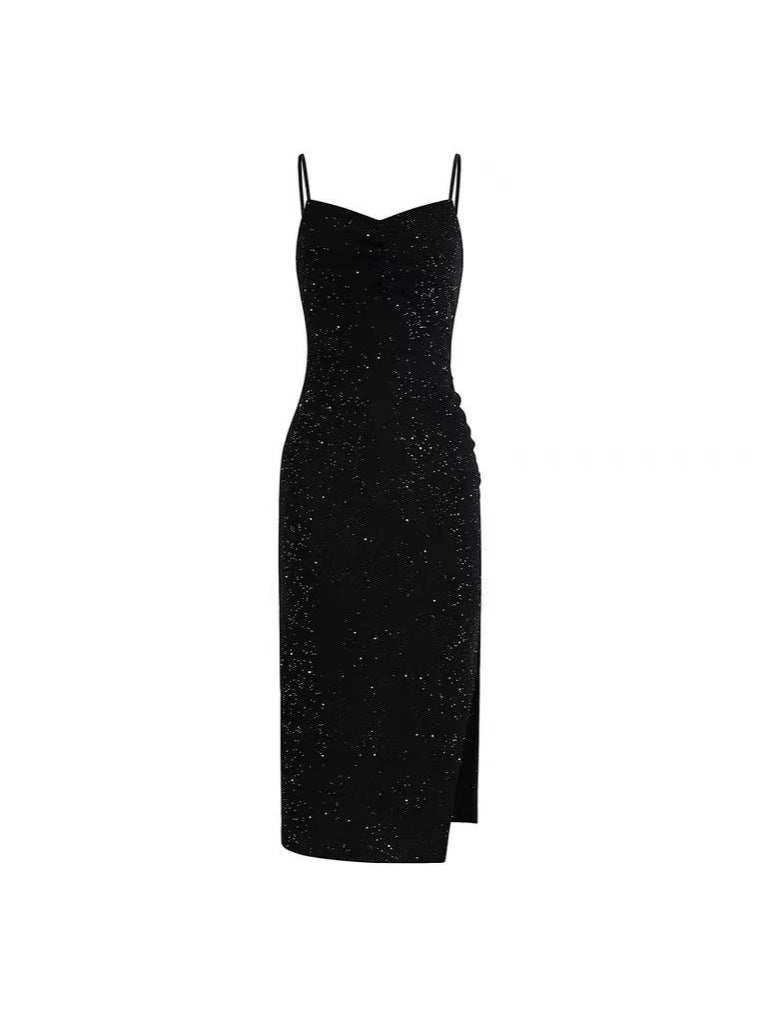 Women’s Elegant Black Split Midi Dress