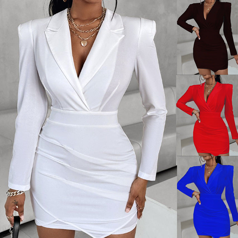 Women’s Long Sleeve V-Neck Bodycon Mini Dress