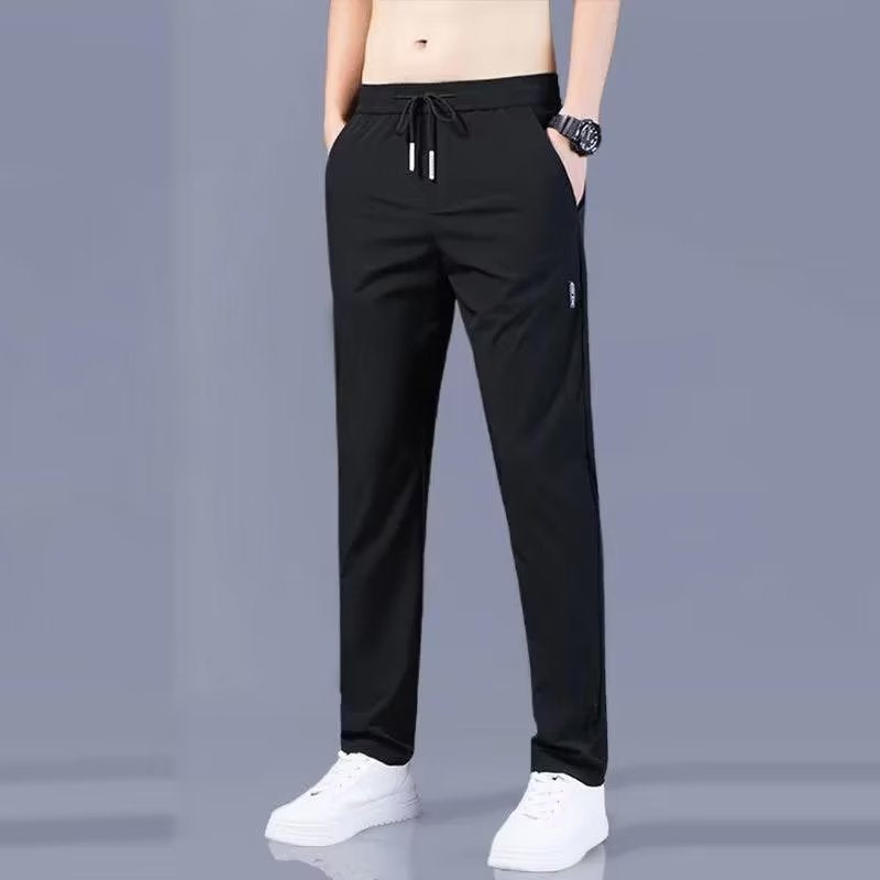 Ice Silk Pants Men's Loose Breathable Straight Slim Casual Pants Summer Thin Trousers Stretch Men's Sports Pants
