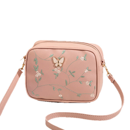 2024 New Embroidered Shoulder Bag Women's Bag Summer Fresh and Cute Flower Crossbody Bag Butterfly Decorative Camera Bag