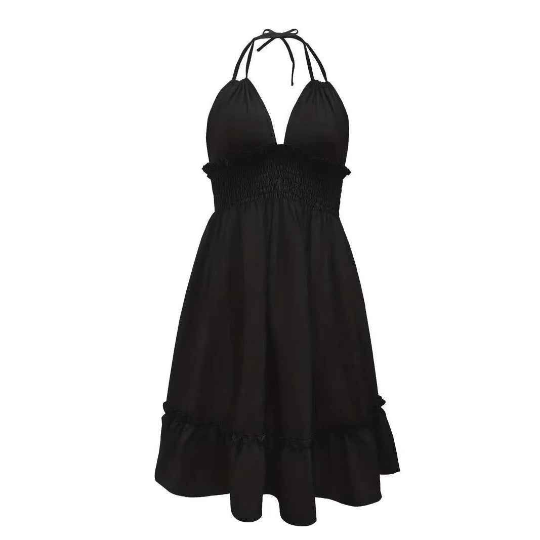 Women’s Deep V-Neck Pleated Summer Mini Dress