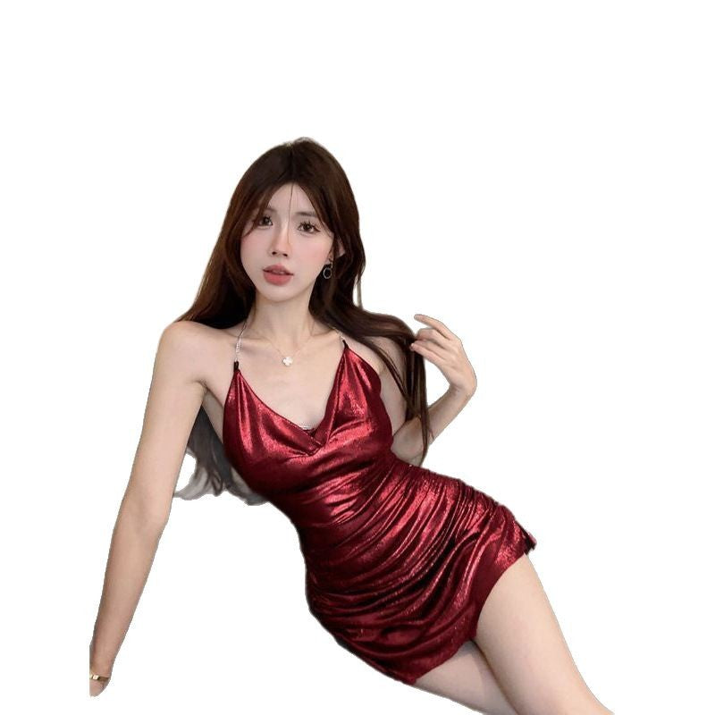 Women’s Halter Backless Satin Mini Dress