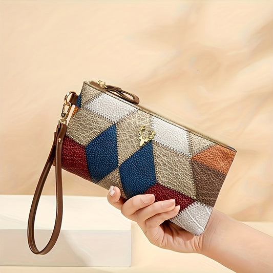 Women’s Color Block Crossbody Clutch Bag – Fashion Wallet with Wrist Strap