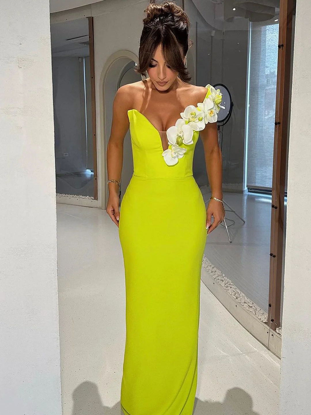 Women's Elegant one-shoulder Floral Evening Gown