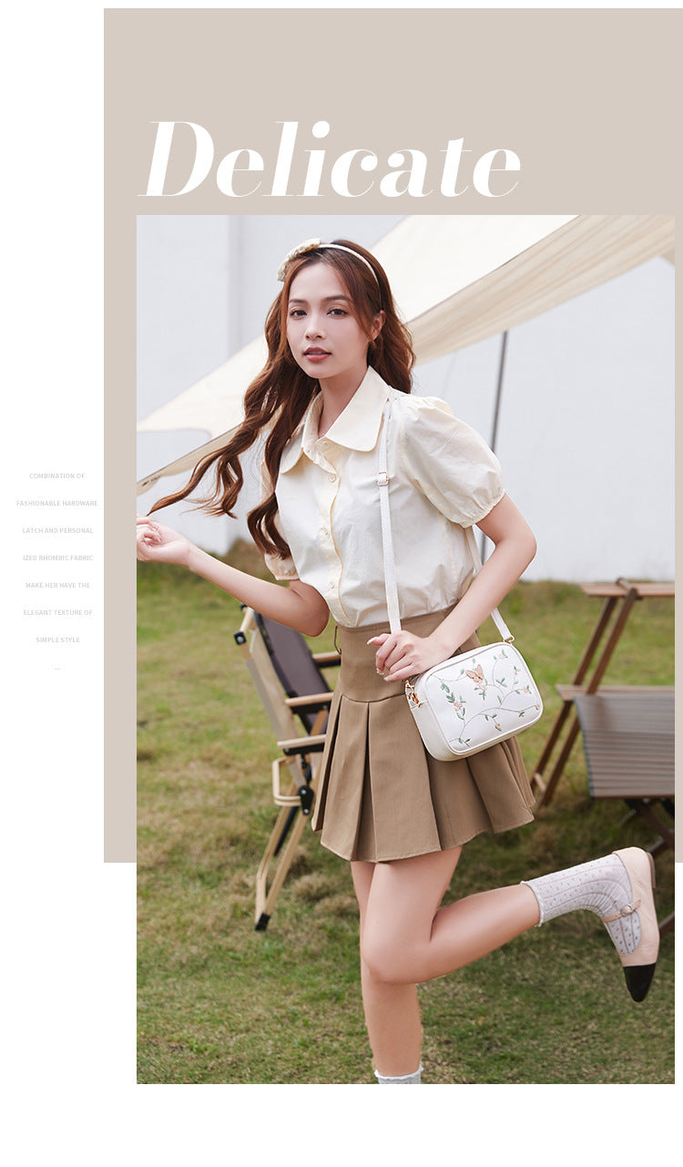 2024 New Embroidered Shoulder Bag Women's Bag Summer Fresh and Cute Flower Crossbody Bag Butterfly Decorative Camera Bag
