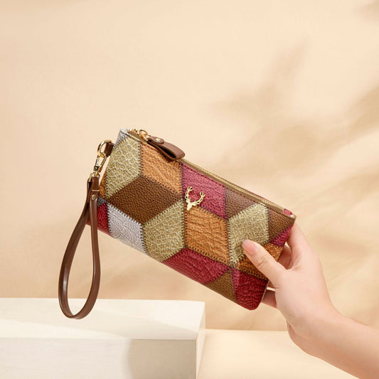 Women’s Color Block Crossbody Clutch Bag – Fashion Wallet with Wrist Strap