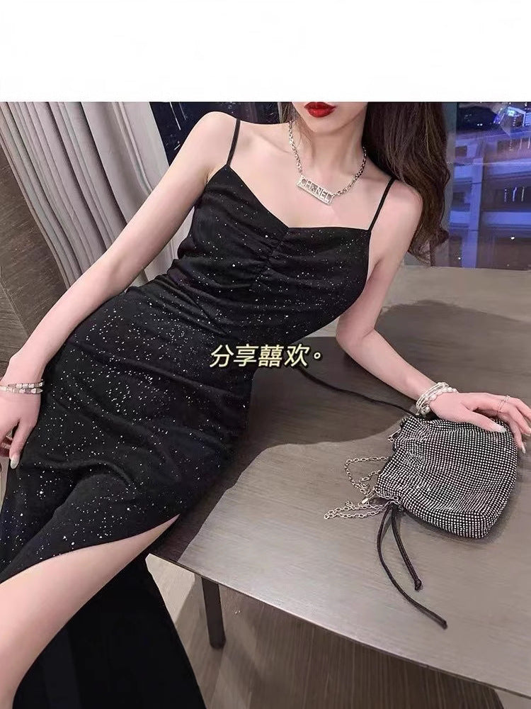 Women’s Elegant Black Split Midi Dress
