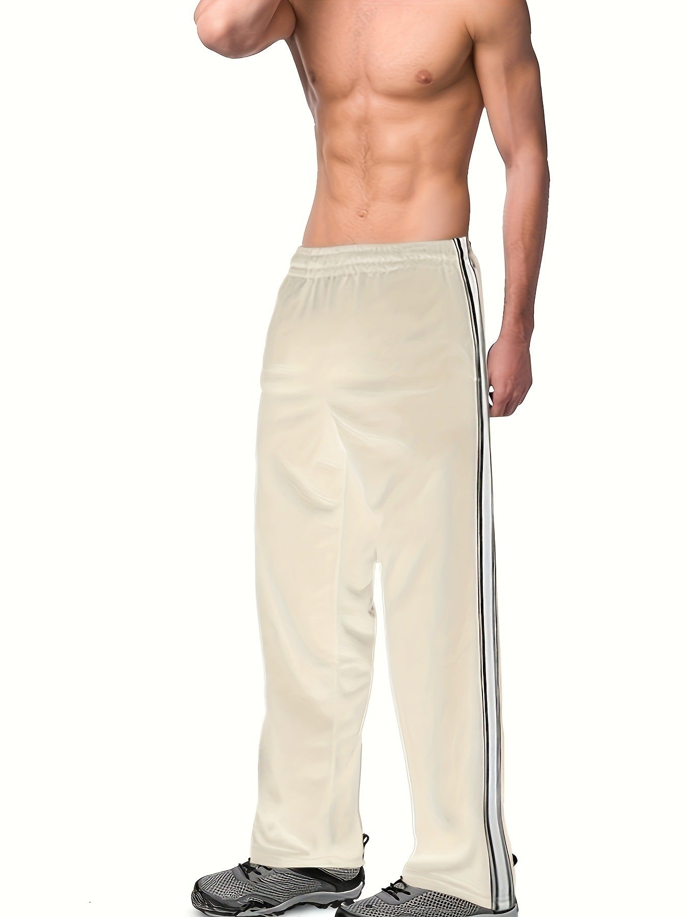 Independent Brand European and American Men's Pearl Cotton Twill Casual Sports Side Stripe Cross-Border High Street Straight Wide-Leg Sweatpants