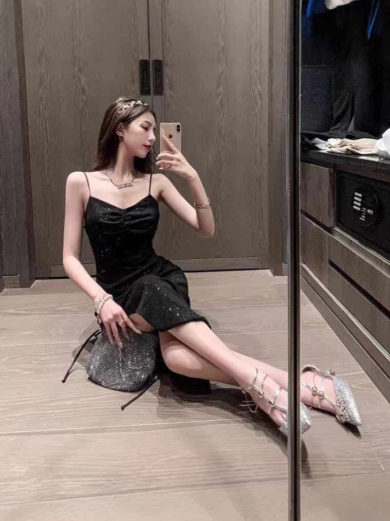 Women’s Elegant Black Split Midi Dress