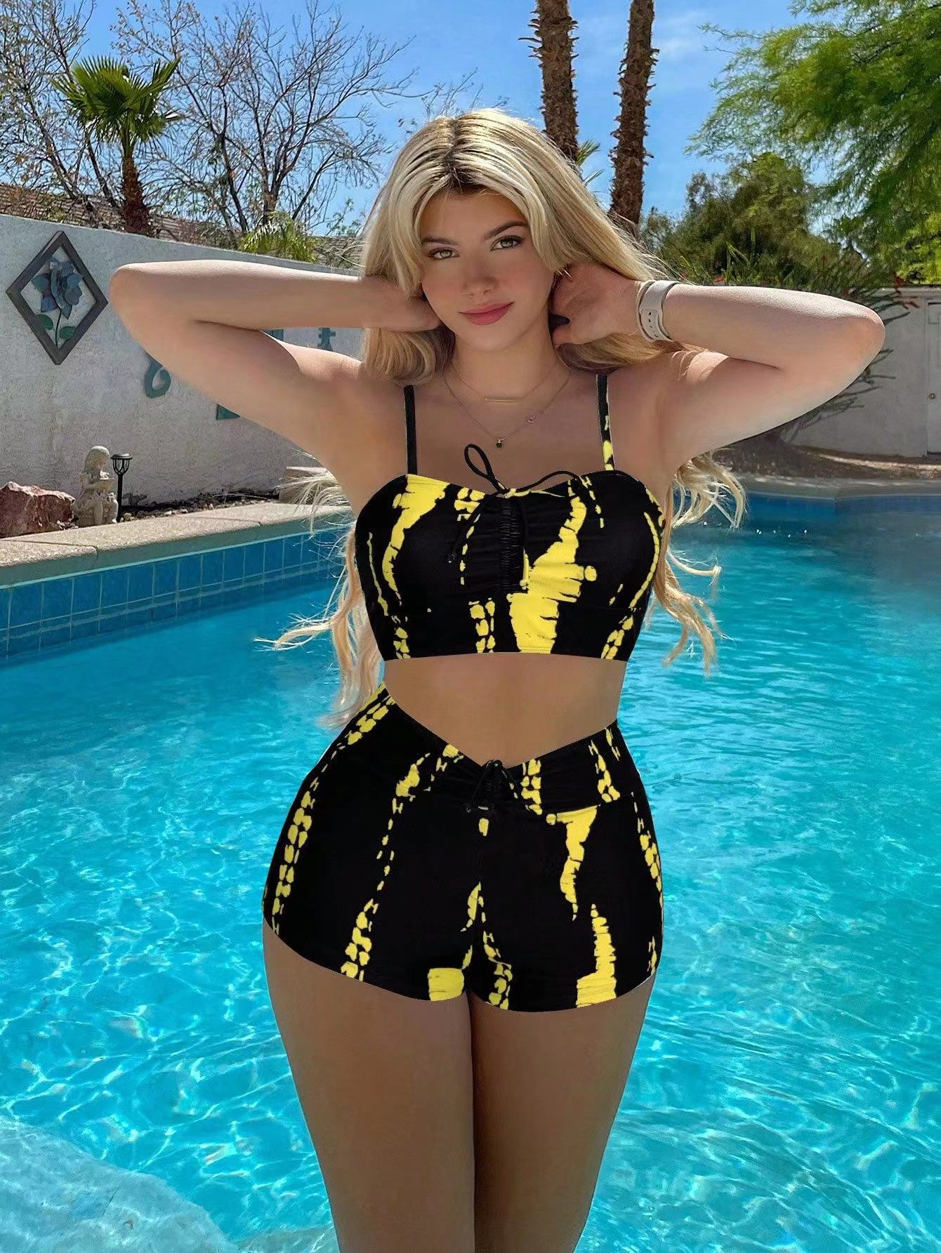 New European and American foreign trade split swimsuit women's high waist flat angle net red cross-border sexy AliExpress swimsuit manufacturers wholesale