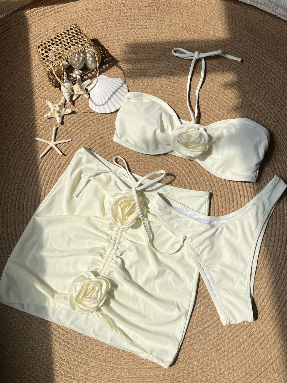 Women’s 3-Piece Bandeau Bikini Set with Cover-Up